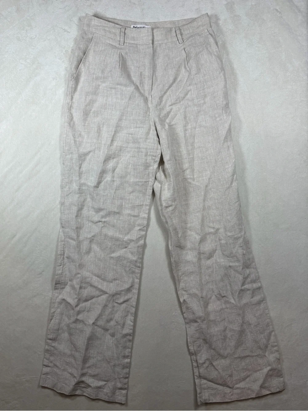 Reformation Size 4 100% Linen Light Beige Wide-Leg Flowy Chic Chinos